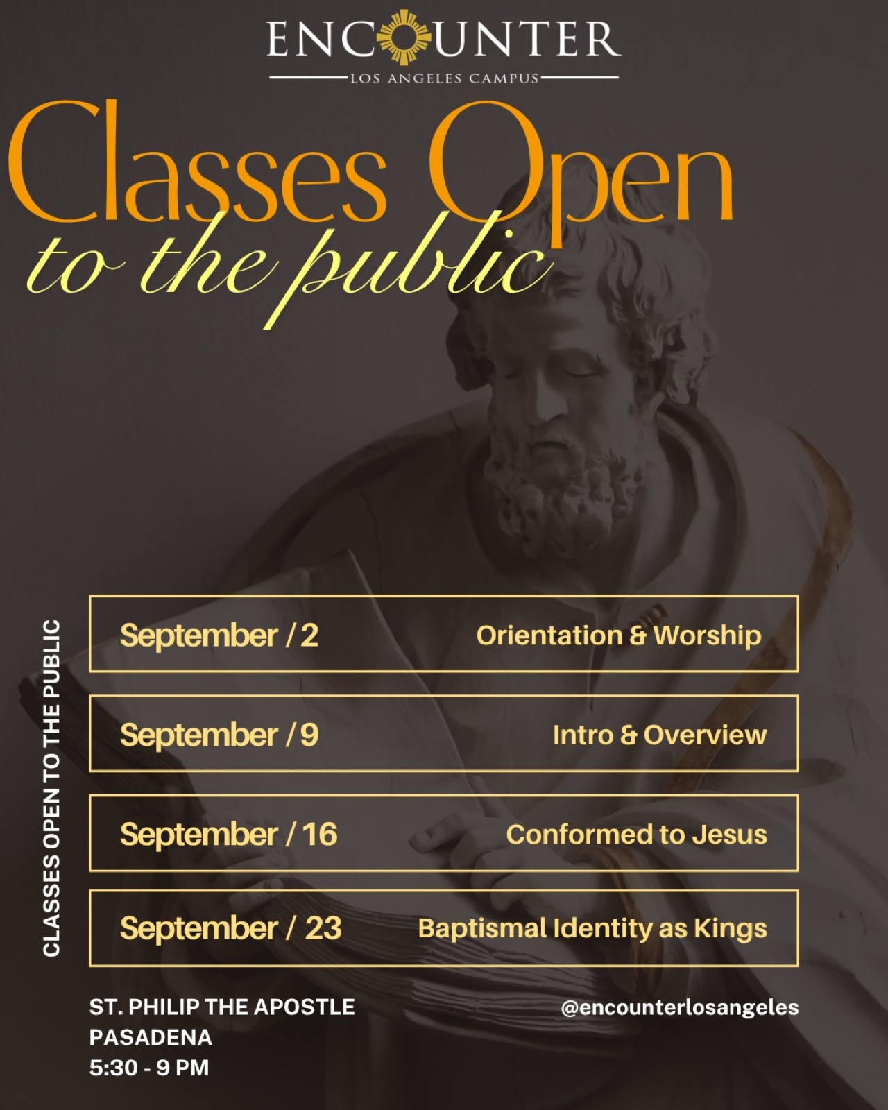 Flyer for Encounter School Open Class: Baptismal Identity as Kings